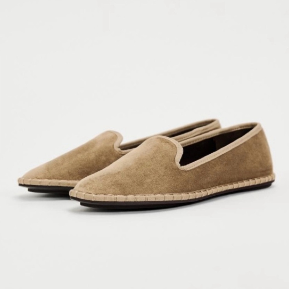 Zara Beige suede minimalist loafers